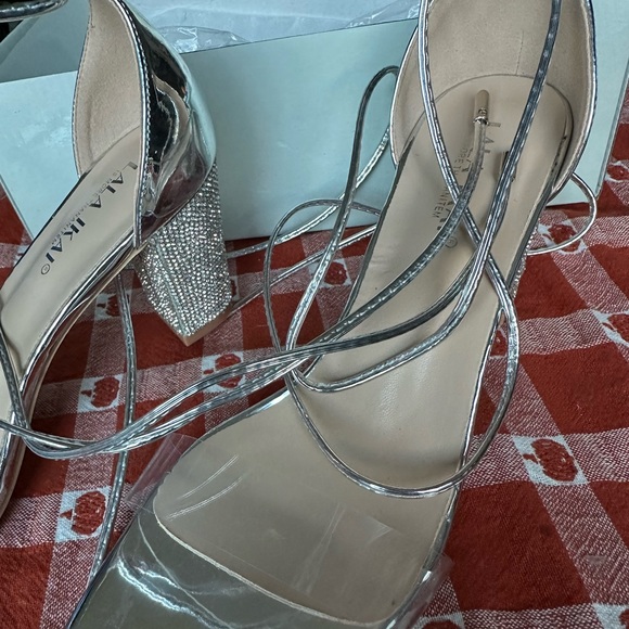 LALA IKAI Women's Heels Sandals with Rhinestone Strappy Open Toe Clear Block - Picture 6 of 8